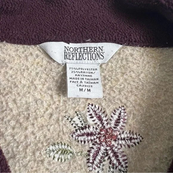 Vintage Northern Reflections Floral Embroidered Fleece Zip Up Sweater - Medium - Picture 3 of 7